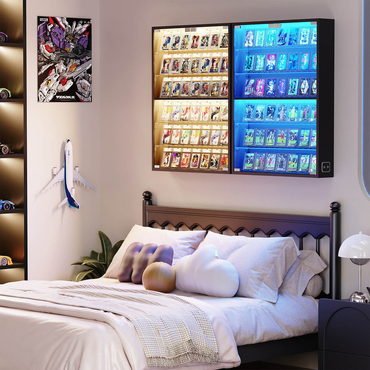 BROTTAR® 6-Tier Wall-Mounted Display Cabinet with Glass Doors & LED Lights