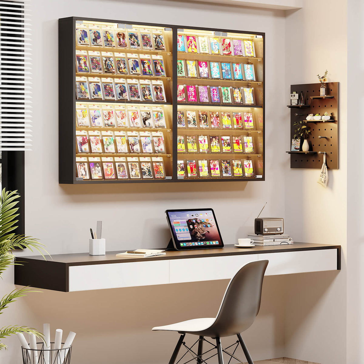 BROTTAR® 6-Tier Wall-Mounted Display Cabinet with Glass Doors & LED Lights