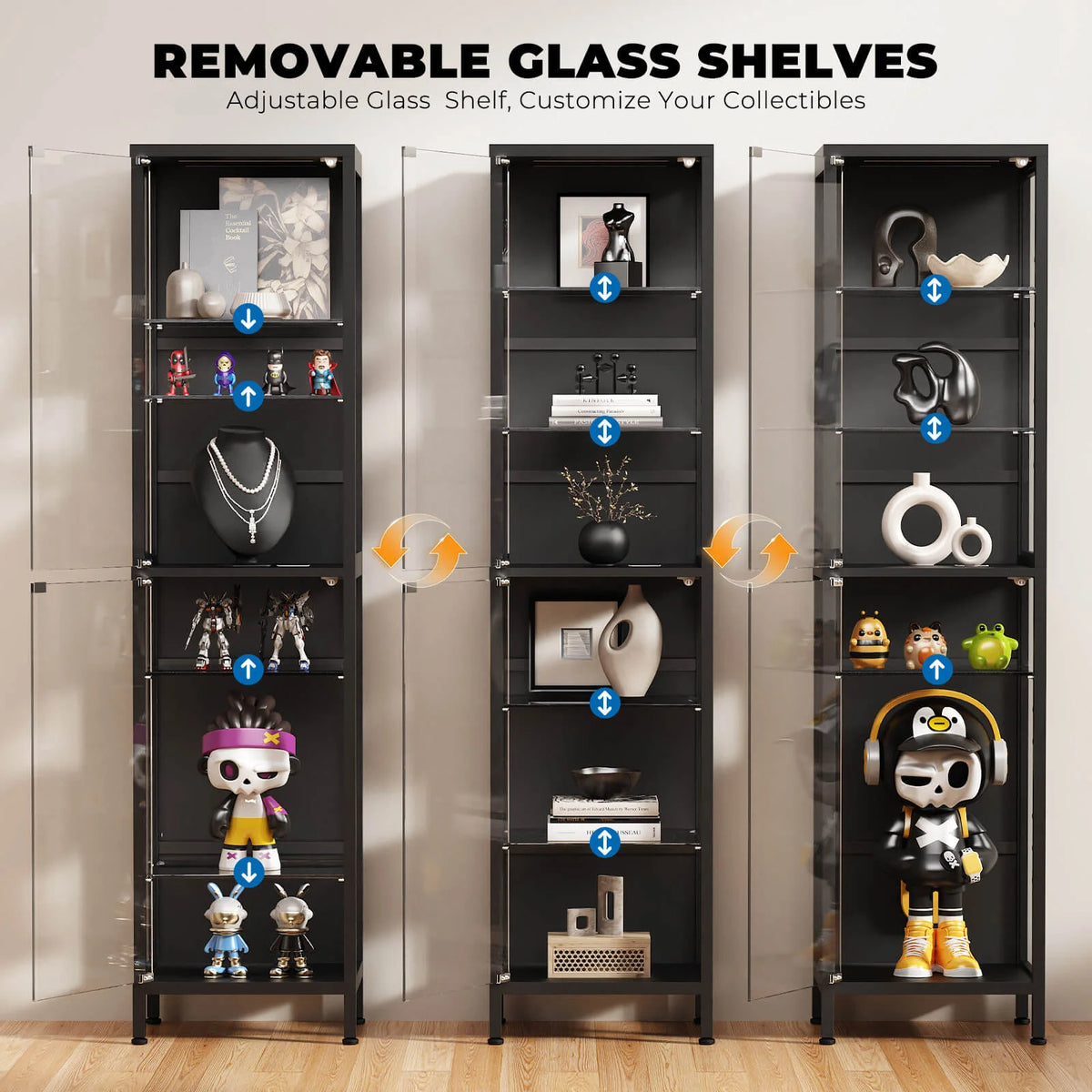BROTTAR 71" Tall Glass Display Cabinet with LED Lights