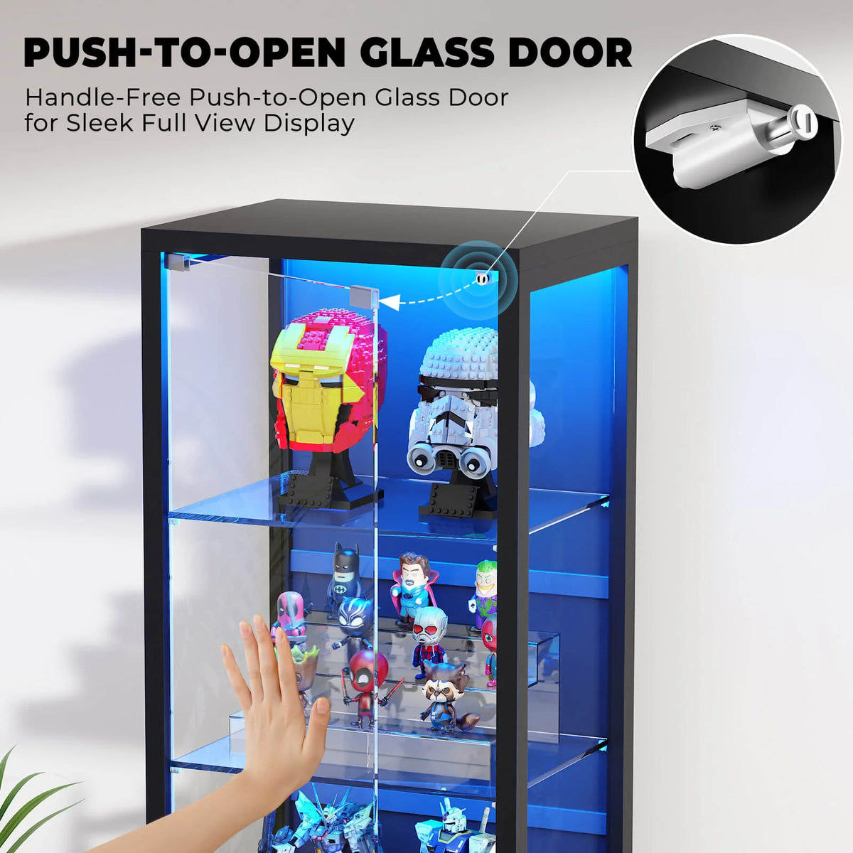 BROTTAR 71" Tall Glass Display Cabinet with LED Lights