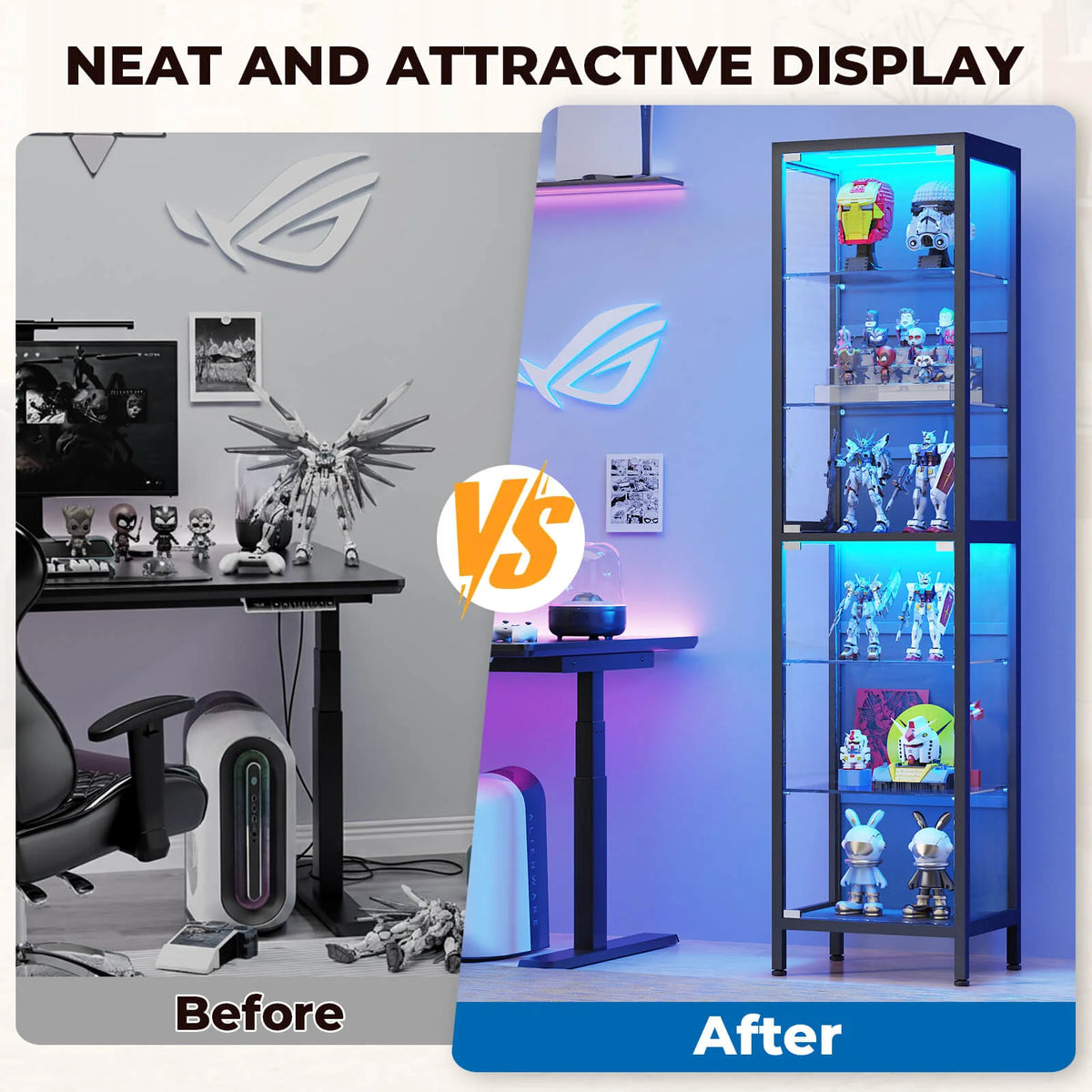 BROTTAR 71" Tall Glass Display Cabinet with LED Lights