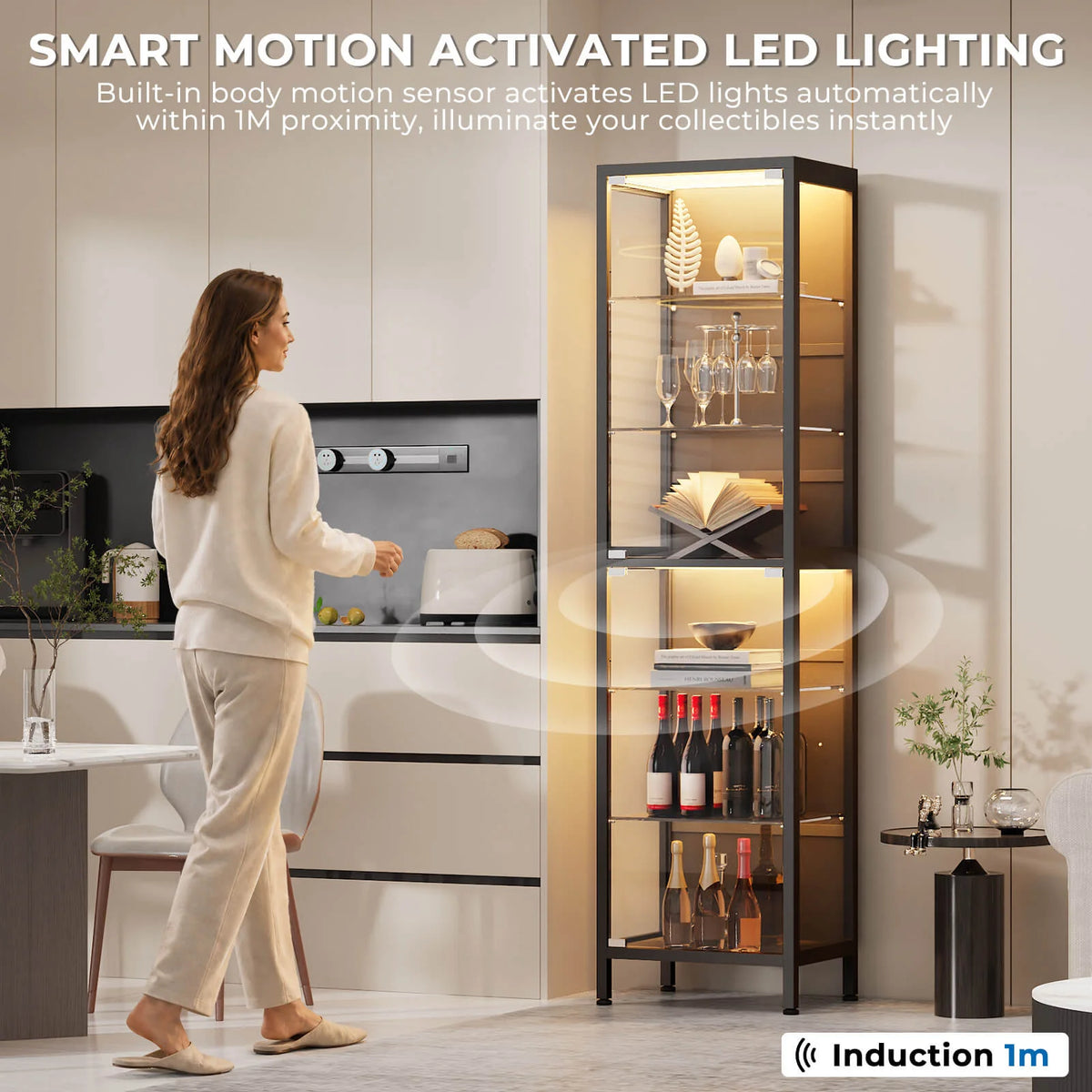 BROTTAR 71" Tall Glass Display Cabinet with LED Lights