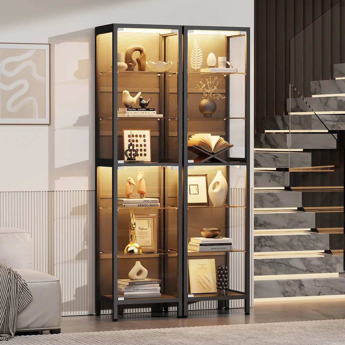 BROTTAR 71" Tall Glass Display Cabinet with LED Lights