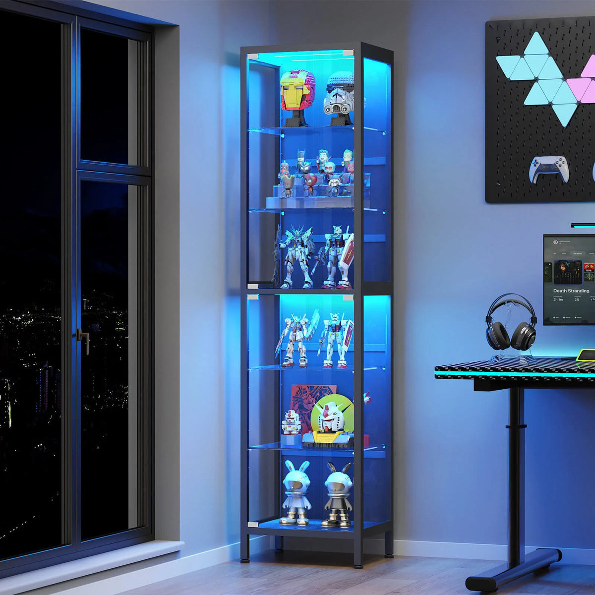 BROTTAR 71" Tall Glass Display Cabinet with LED Lights