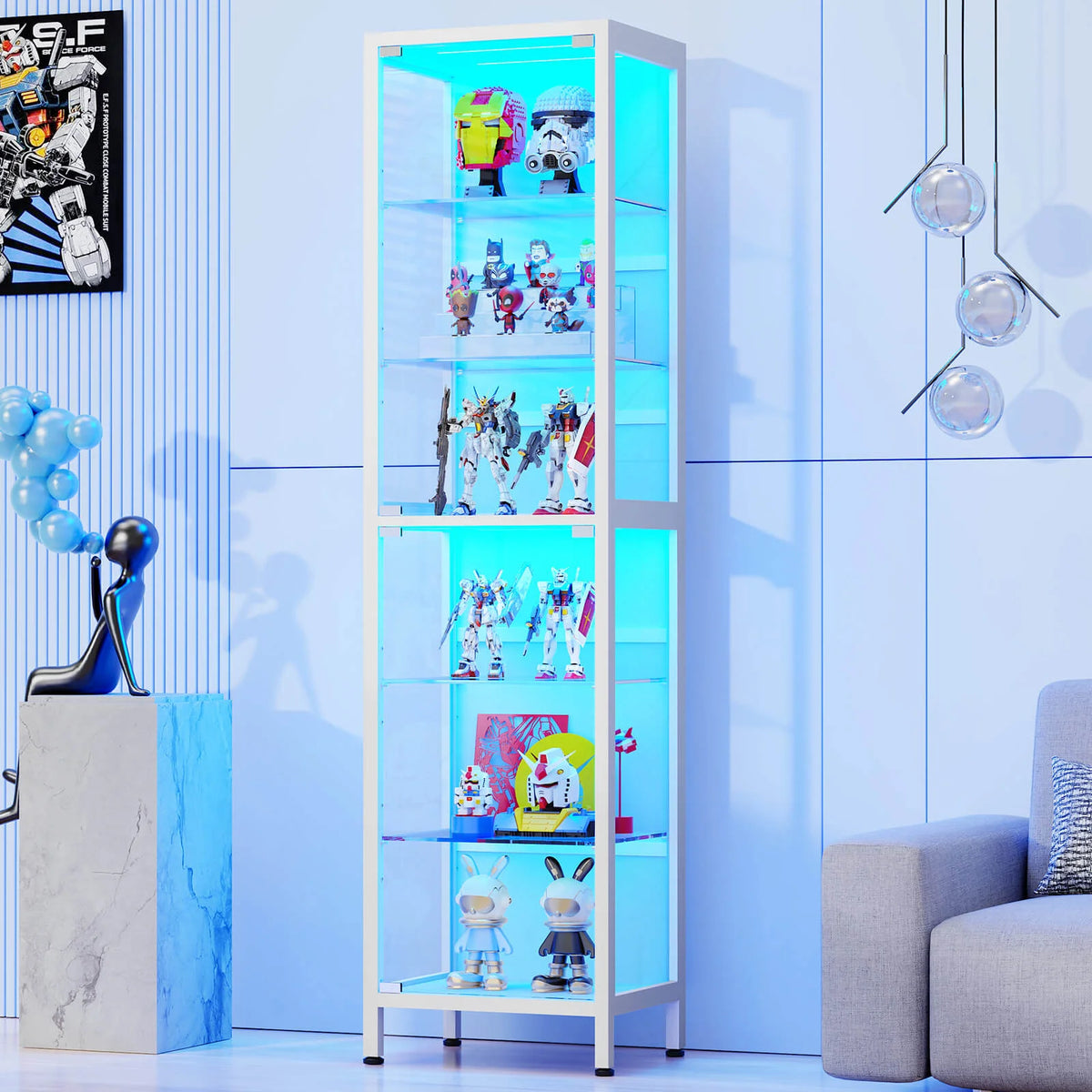 BROTTAR 71" Tall Glass Display Cabinet with LED Lights