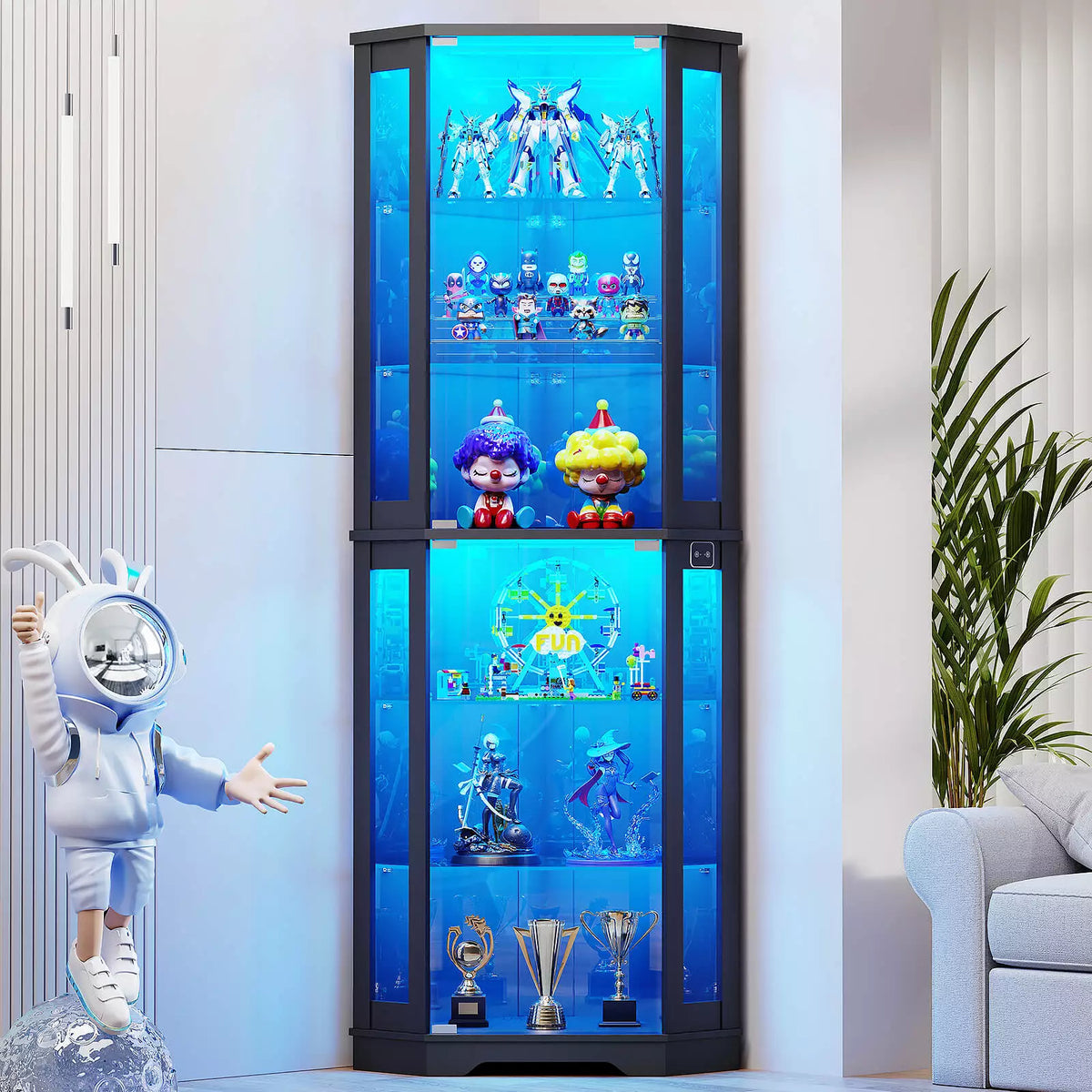 BROTTAR 71" Tall Corner Display Cabinet with LED Lights