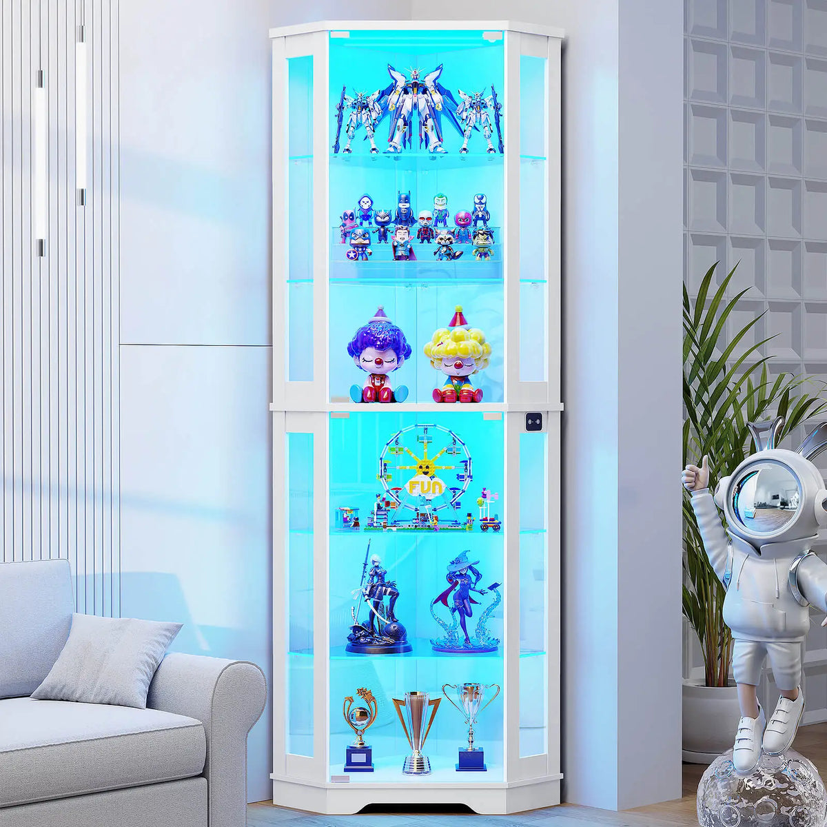 BROTTAR 71" Tall Corner Display Cabinet with LED Lights