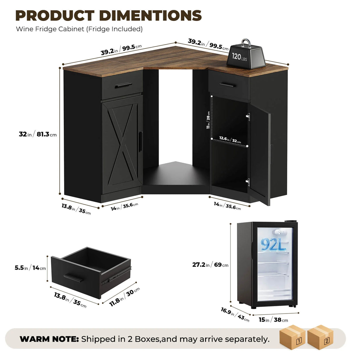 BROTTAR L-Shaped Corner Coffee Bar Cabinet with Beverage Fridge