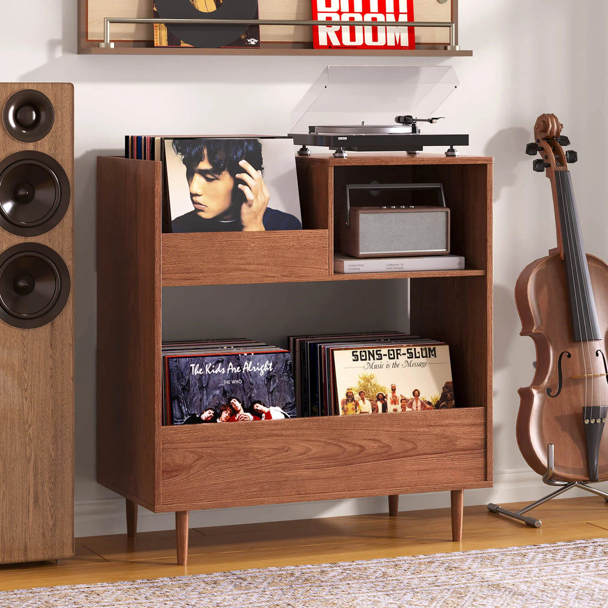 BROTTAR Mid-Century Modern Record Player Stand with Vinyl Storage