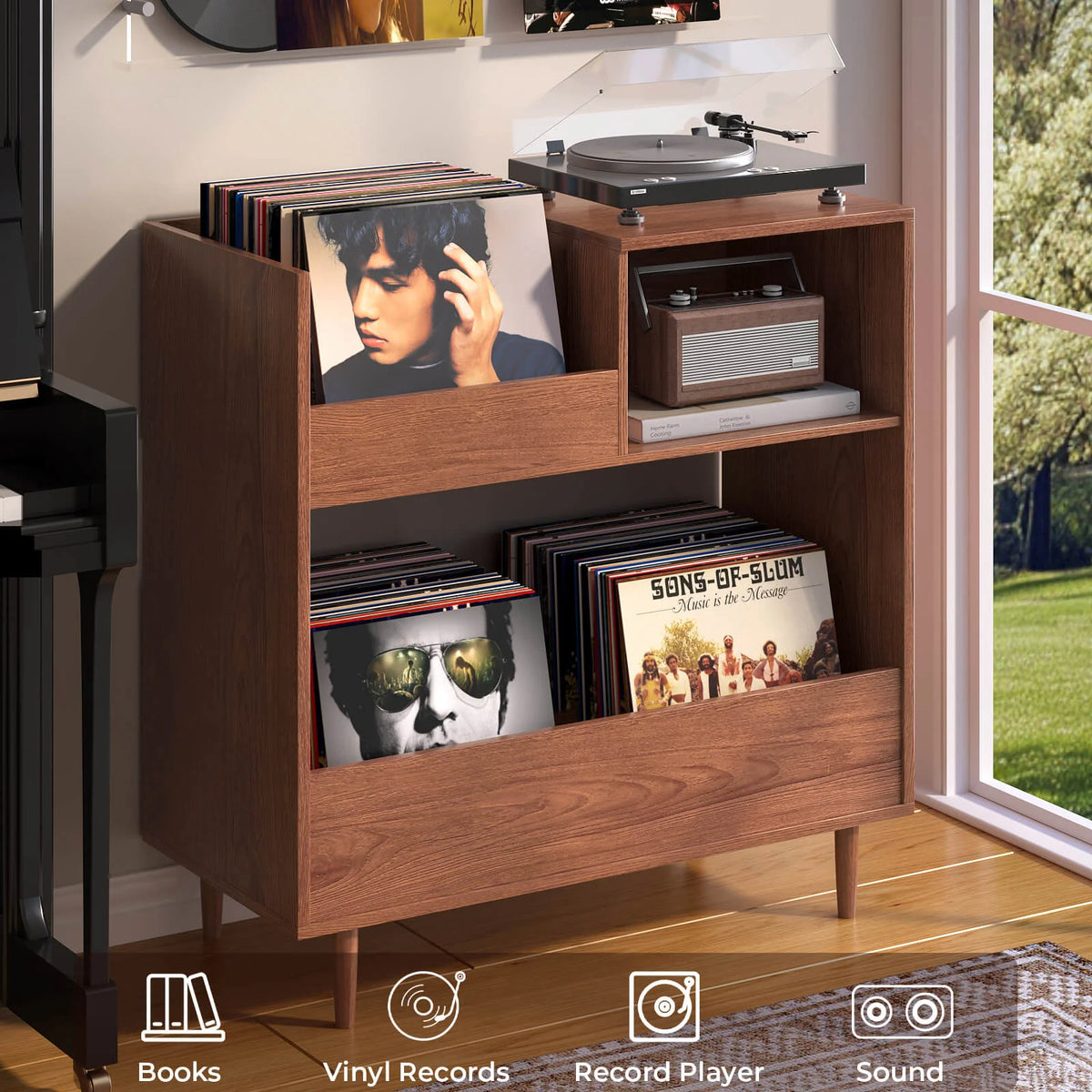 BROTTAR Mid-Century Modern Record Player Stand with Vinyl Storage