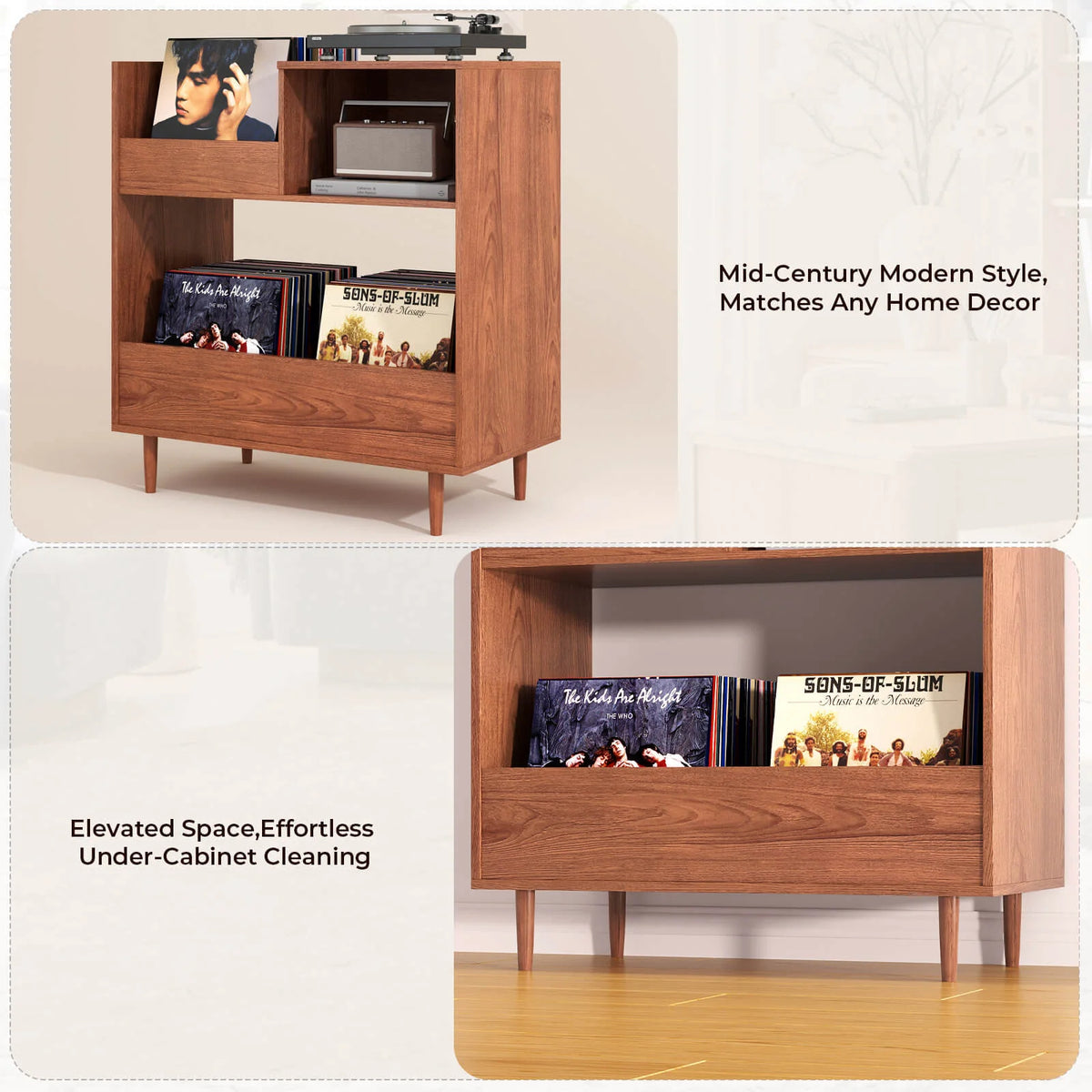 BROTTAR Mid-Century Modern Record Player Stand with Vinyl Storage