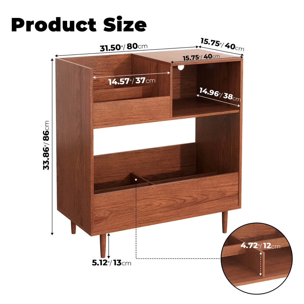 BROTTAR Mid-Century Modern Record Player Stand with Vinyl Storage