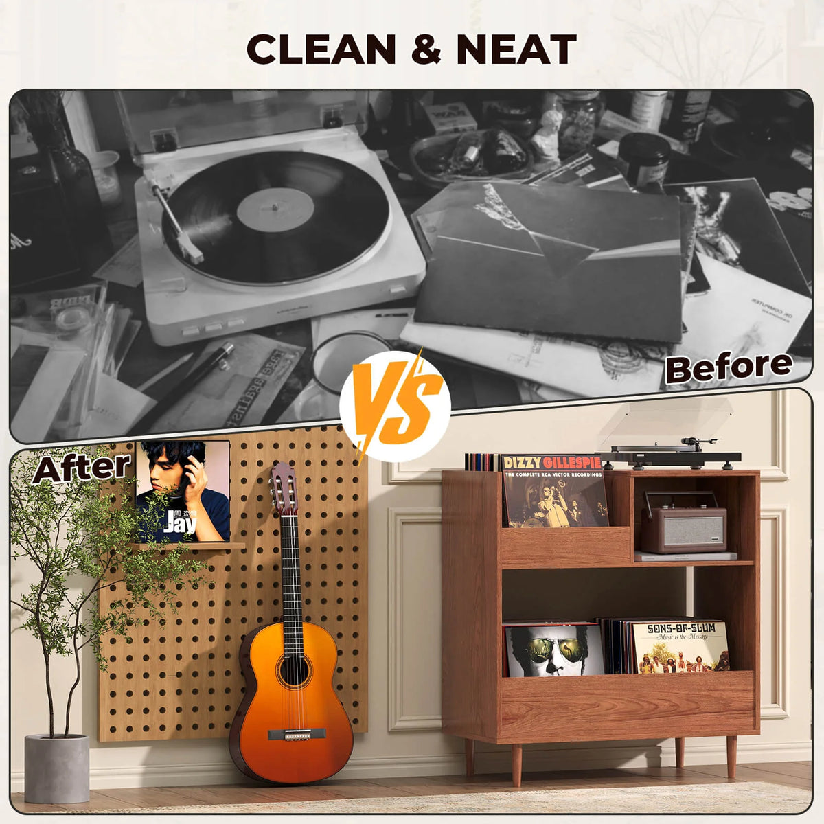 BROTTAR Mid-Century Modern Record Player Stand with Vinyl Storage