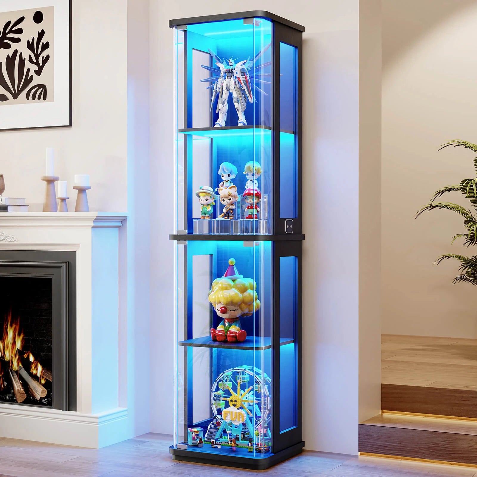 BROTTAR Narrow 4-Tier Rounded Glass Display Cabinet - Black