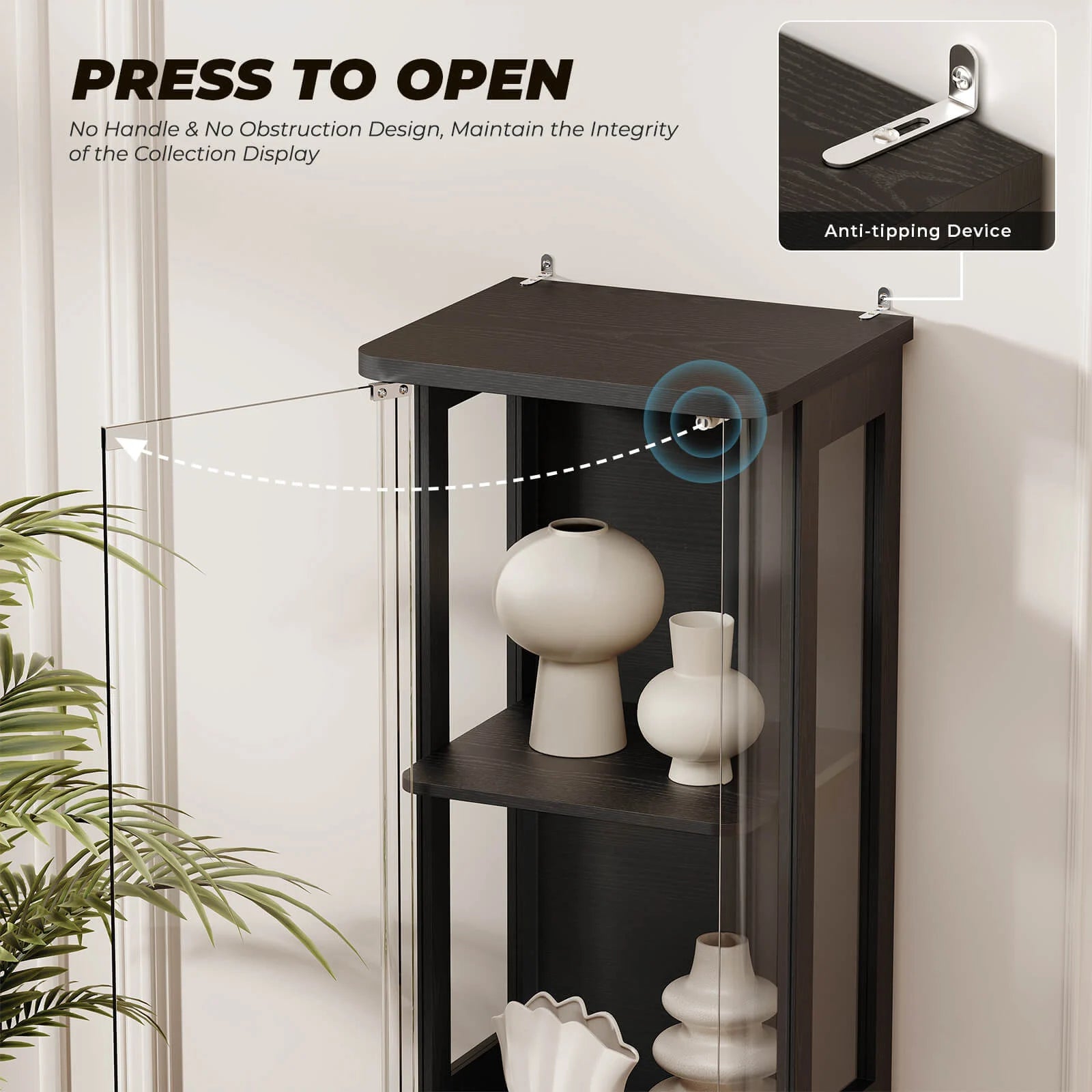 BROTTAR Narrow 4-Tier Rounded Glass Display Cabinet - Black