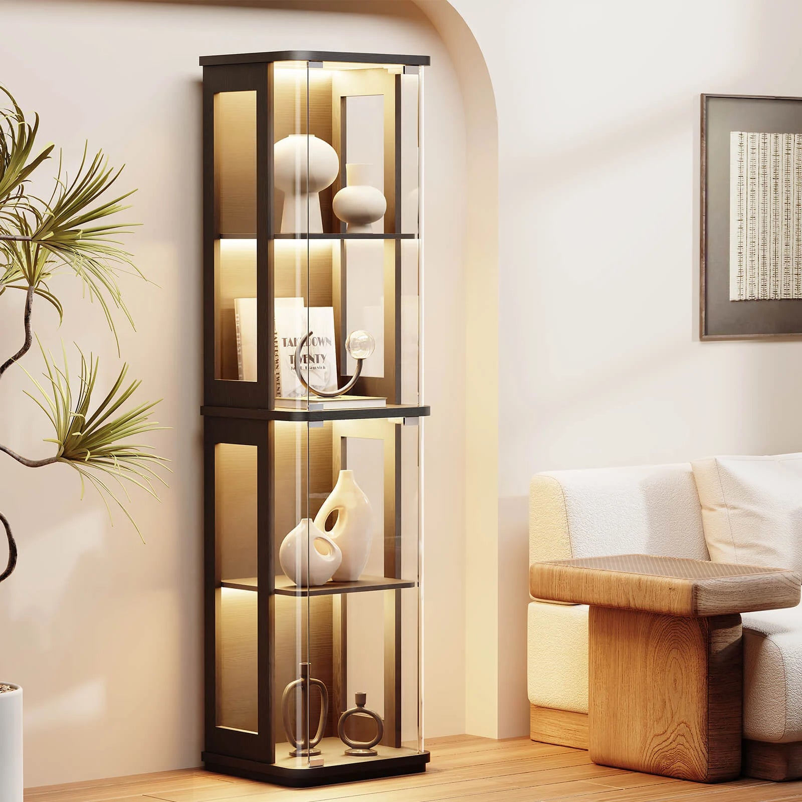 BROTTAR Narrow 4-Tier Rounded Glass Display Cabinet - Black