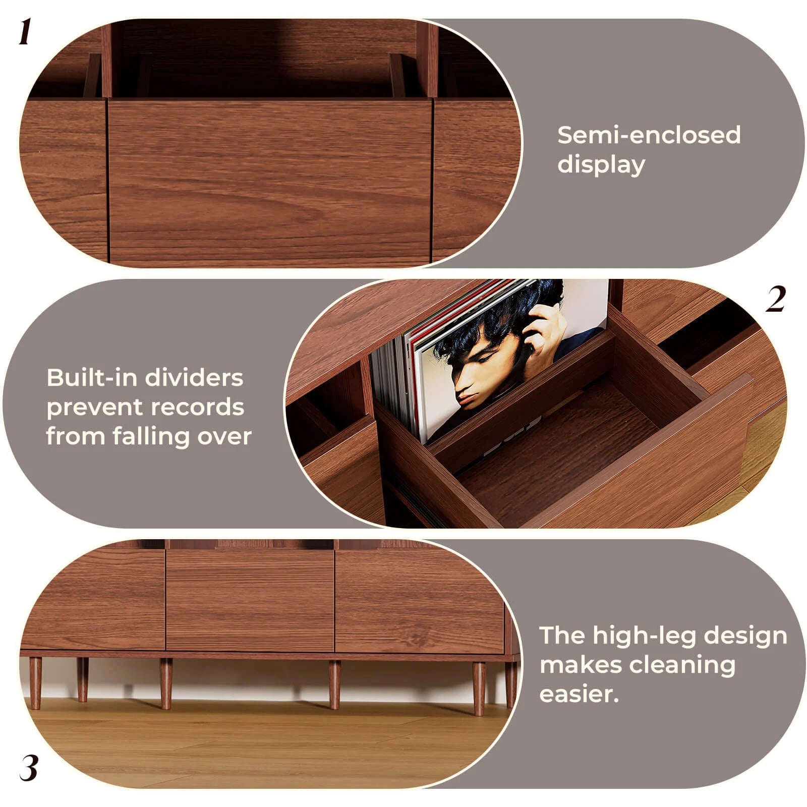 BROTTAR Record Player Stand with 6-Drawer Vinyl Storage - Walnut