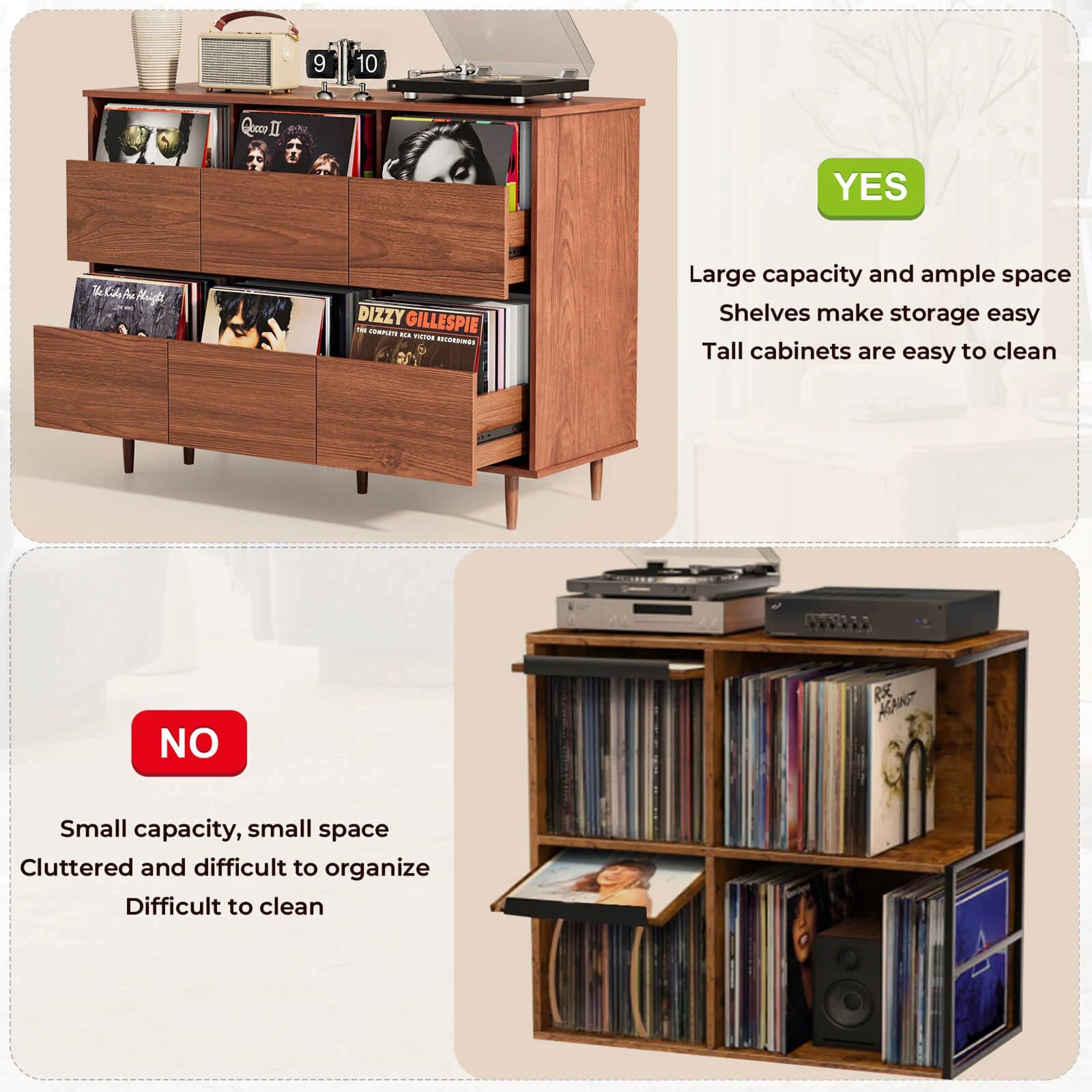 BROTTAR Record Player Stand with 6-Drawer Vinyl Storage - Walnut