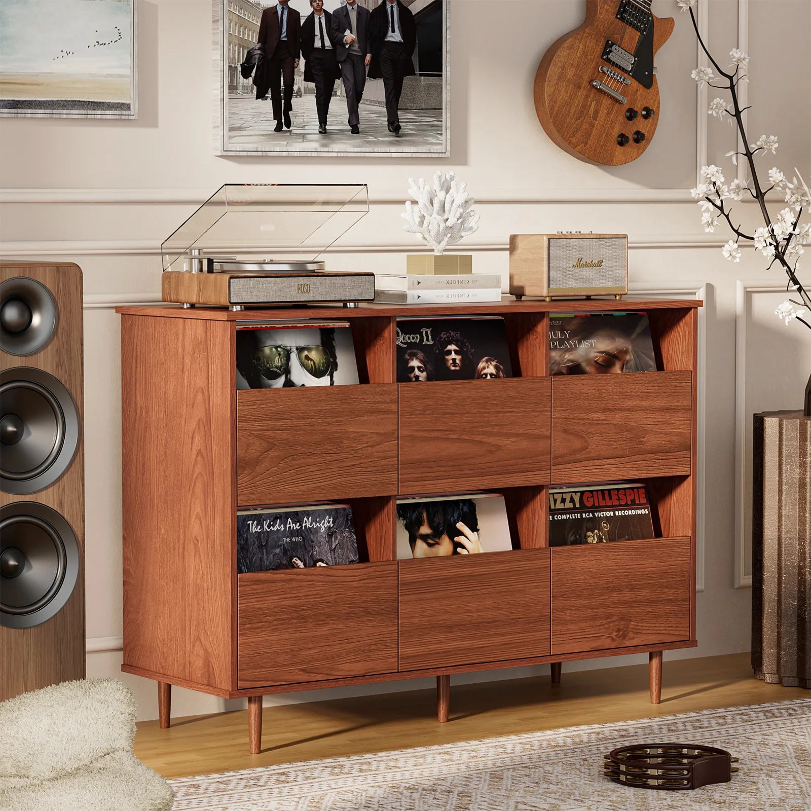 BROTTAR 2-Tier Record Player Stand with Vinyl Storage, Holds Up to 550 Albums, Walnut