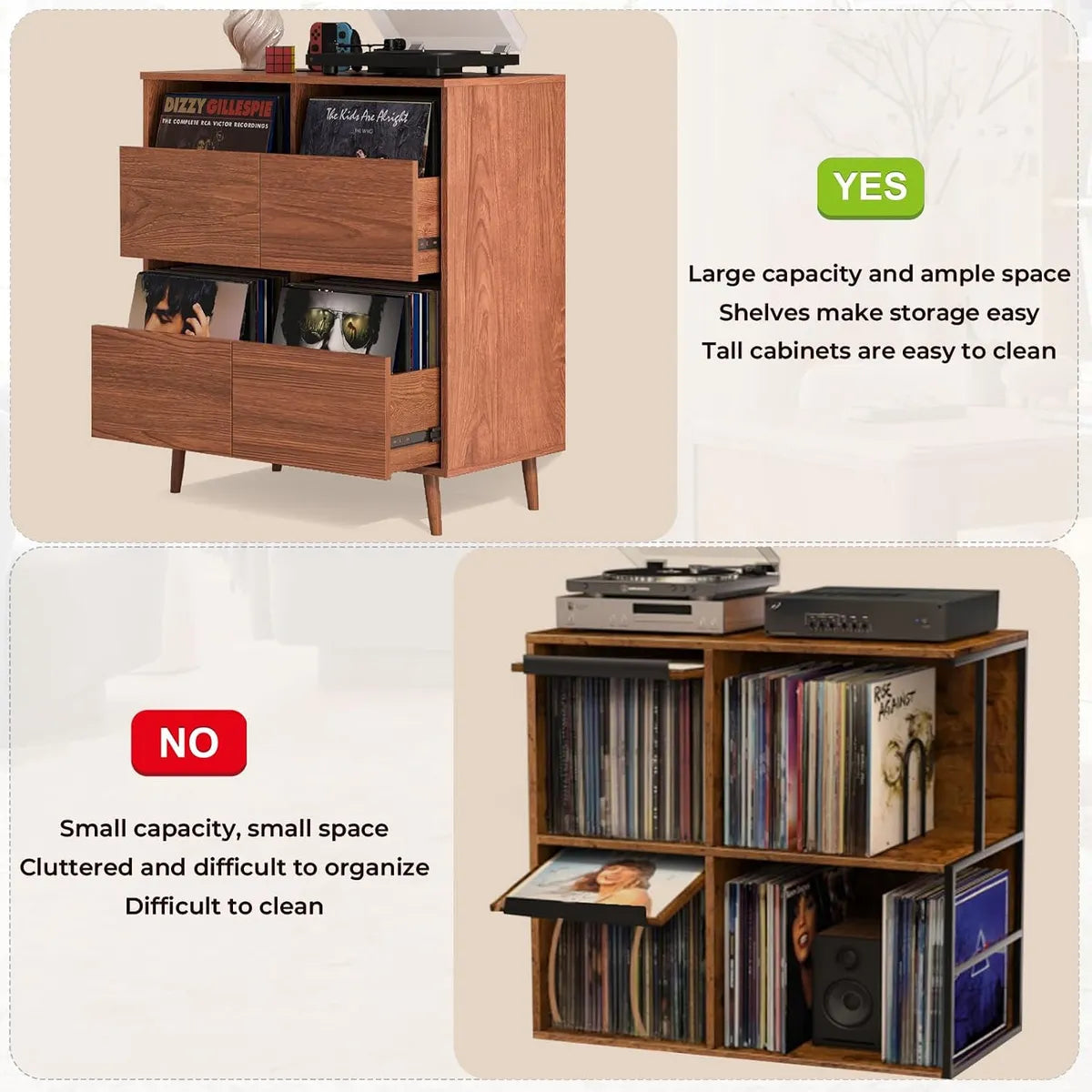BROTTAR Record Player Stand with 4-Drawer Vinyl Storage - Walnut