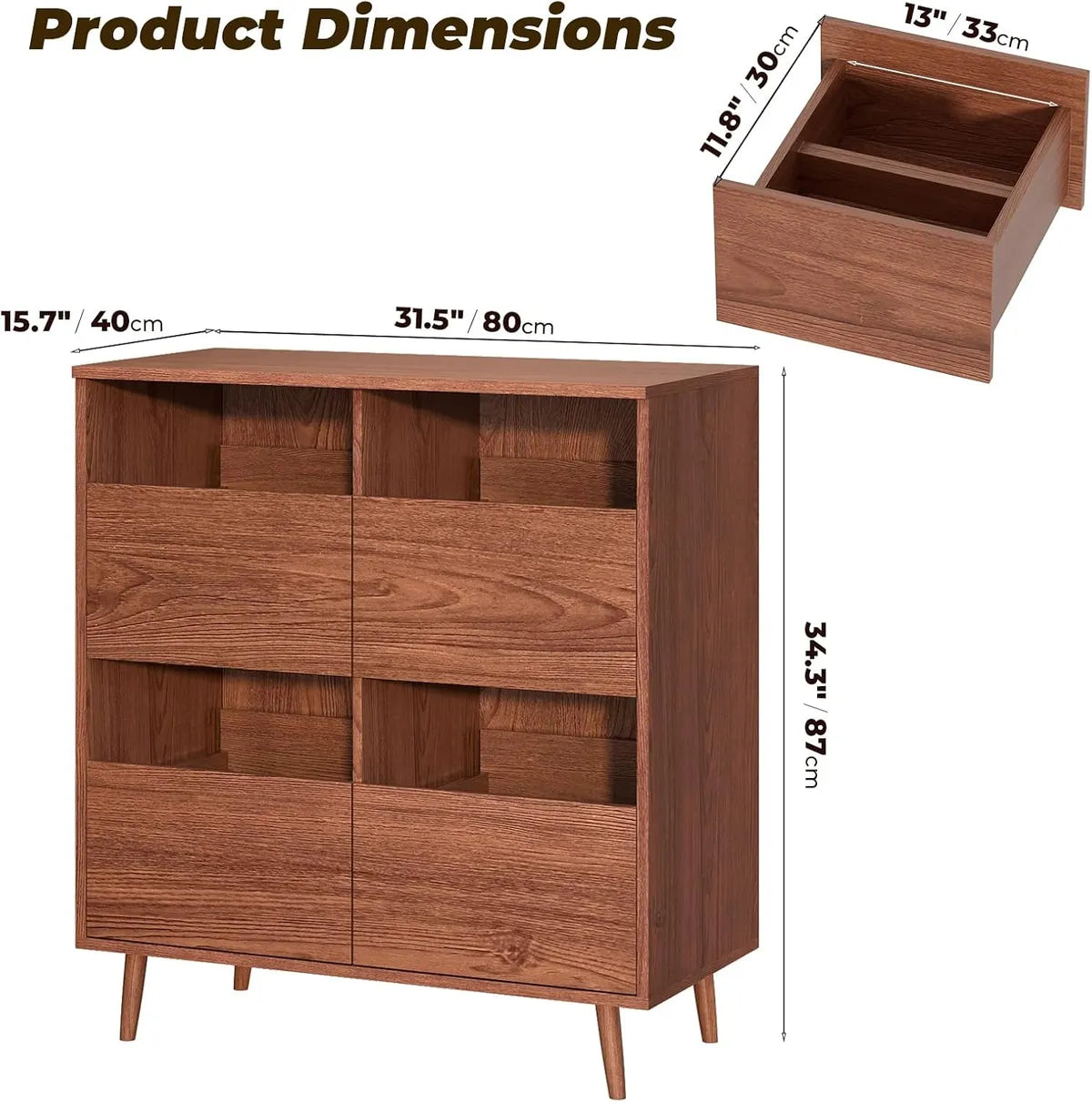 BROTTAR Record Player Stand with 4-Drawer Vinyl Storage - Walnut