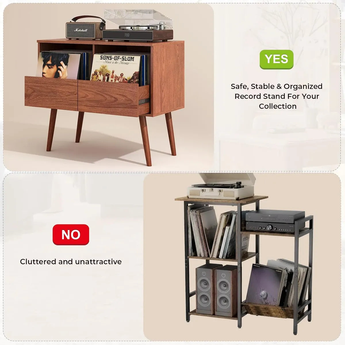 BROTTAR Record Player Stand with 2-Drawer Vinyl Storage - Walnut