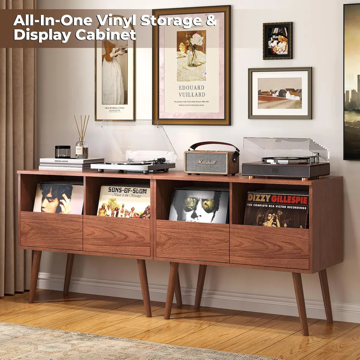 BROTTAR Record Player Stand with 2-Drawer Vinyl Storage - Walnut
