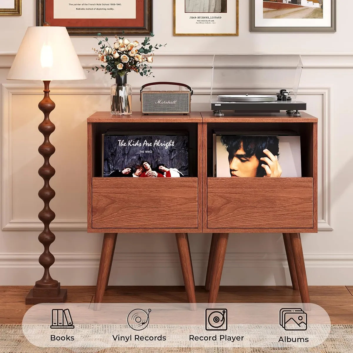 BROTTAR Compact Record Player Stand with Vinyl Storage Drawer - Walnut