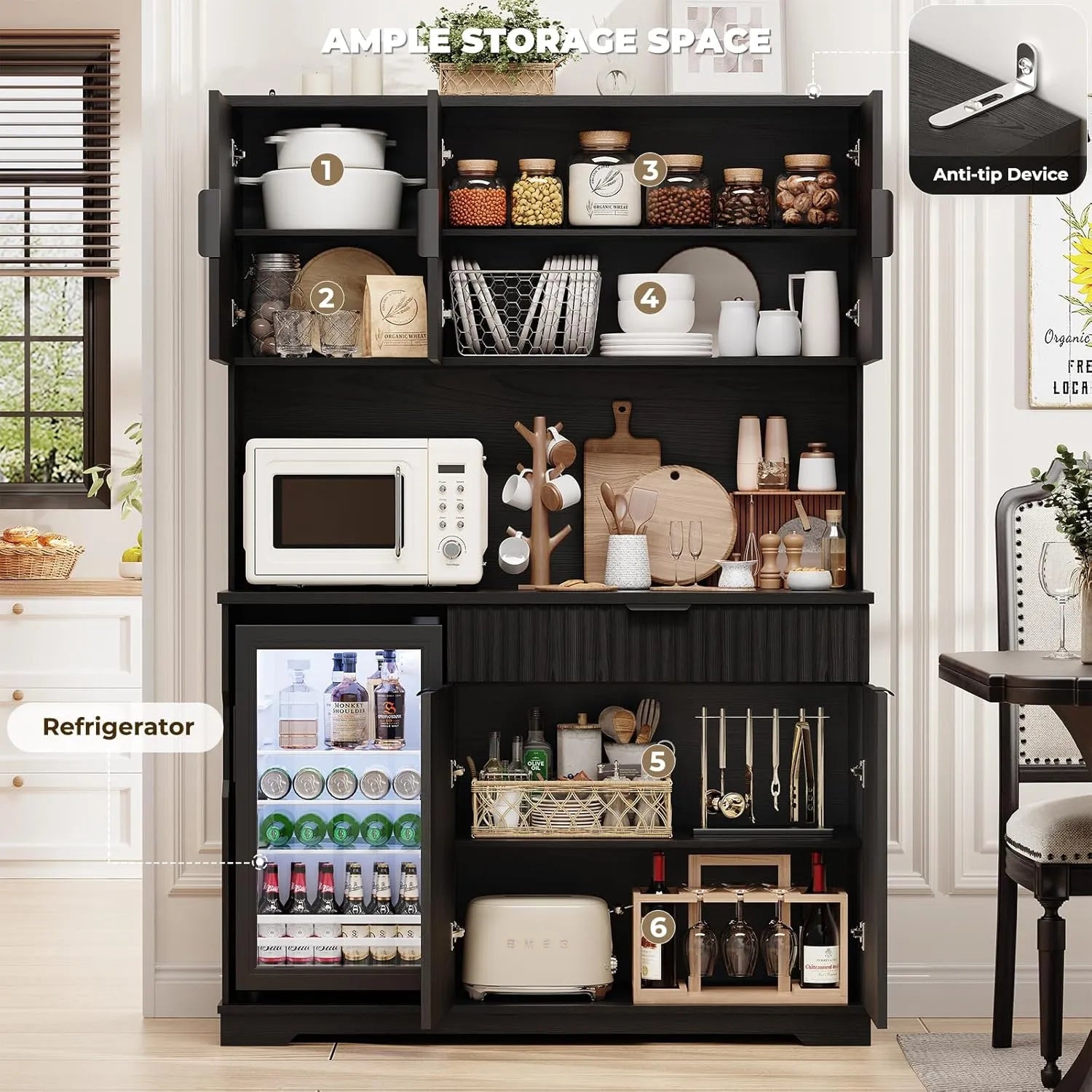 BROTTAR 69” Tall Fluted Kitchen Pantry with Fridge, Coffee Bar Cabinet