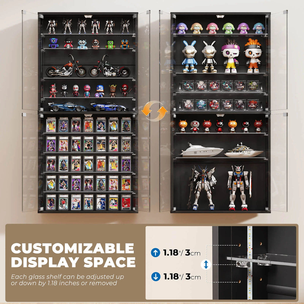 The Frame 10 — 10-Tier Wall-Mounted Glass Display Cabinet with LED Lights