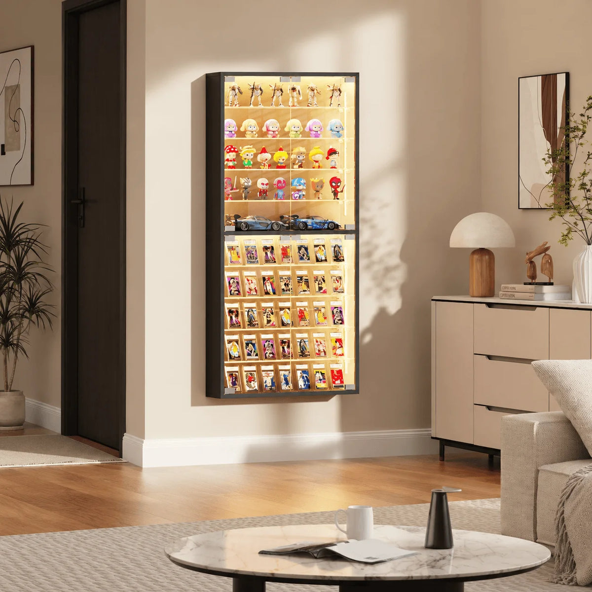 The Frame 10 — 10-Tier Wall-Mounted Glass Display Cabinet with LED Lights