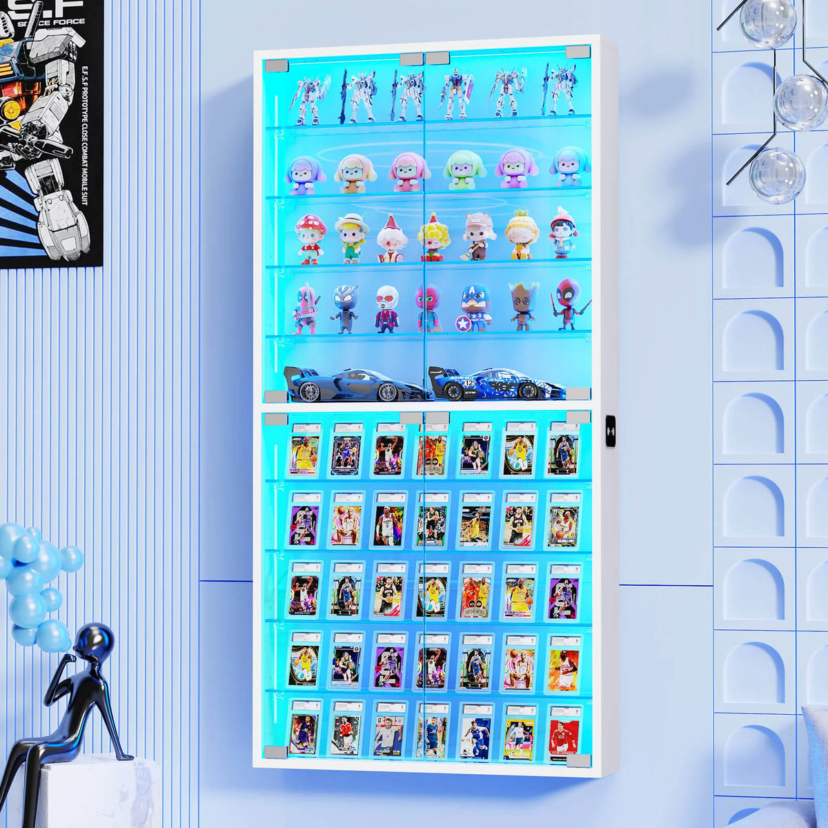 The Frame 10 — 10-Tier Wall-Mounted Glass Display Cabinet with LED Lights