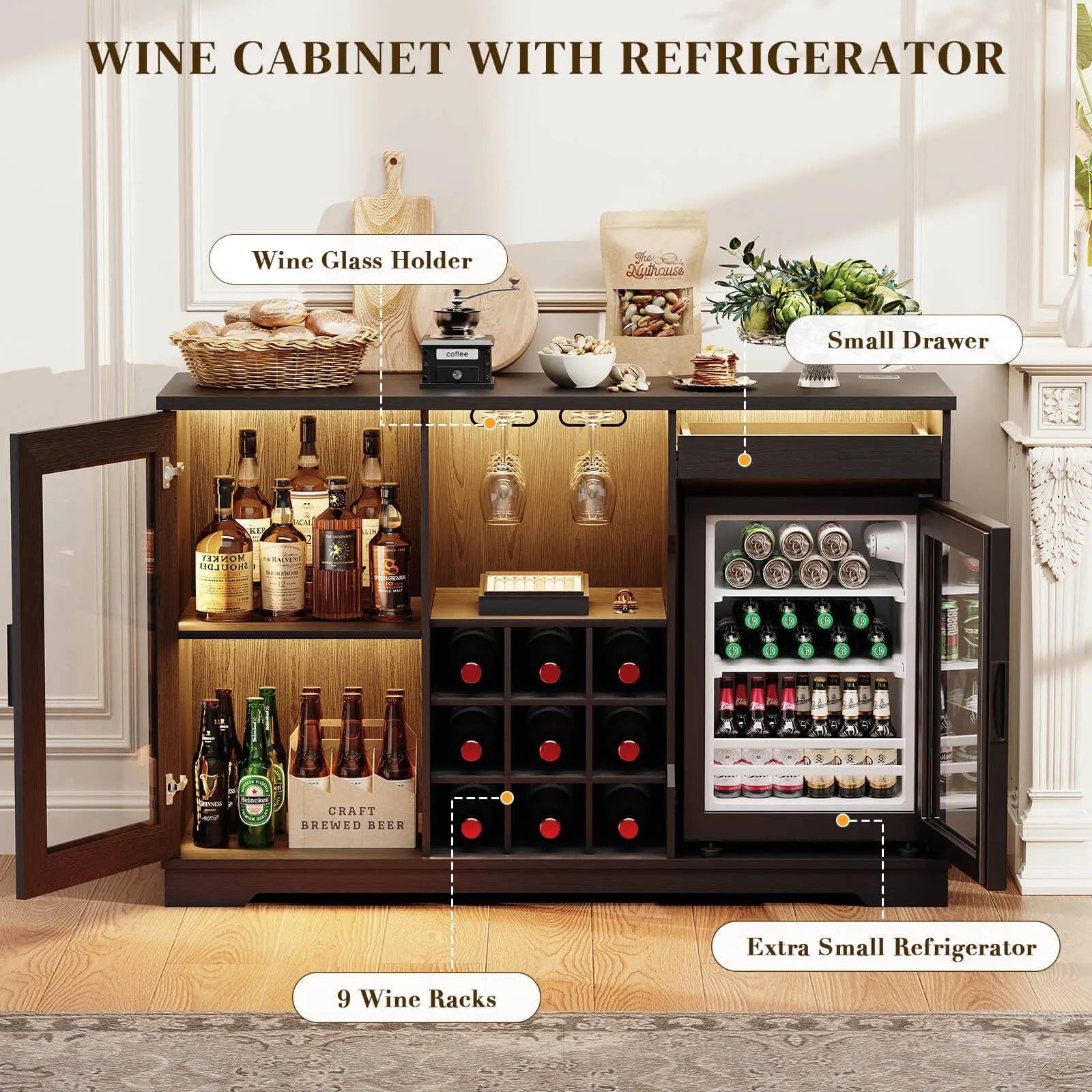 BROTTAR® 47″ All-in-One Wine & Coffee Bar Cabinet