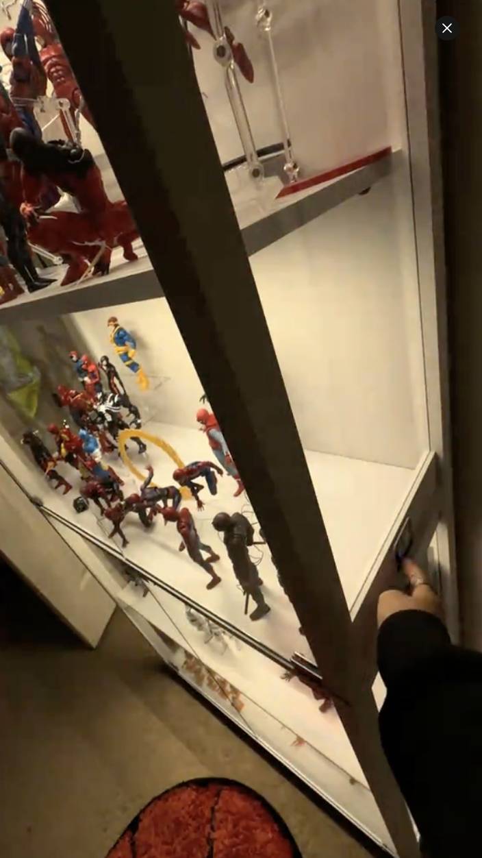 A loaded, lit display shelf
